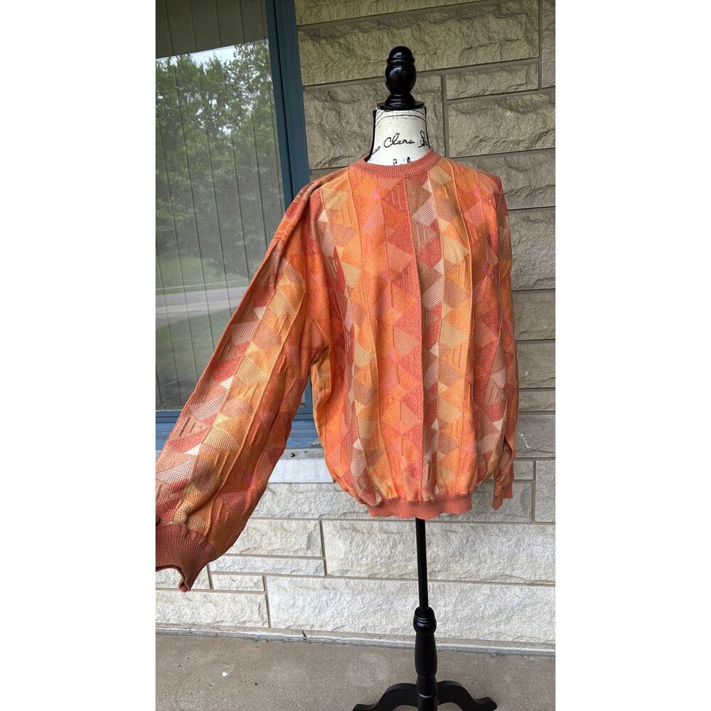 St croix textured geometric knit sweater orange